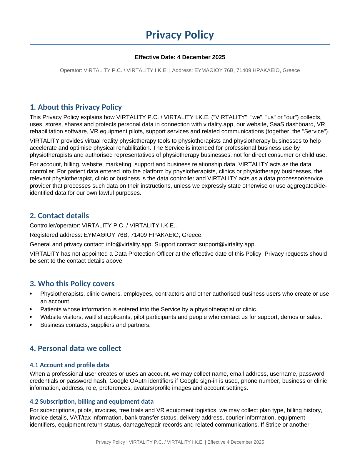 Privacy Policy page 1