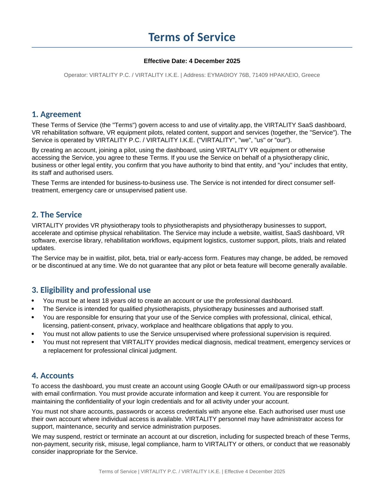 Terms of Service page 1